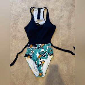 One Piece Swimsuit, Floral Print, Racerback XL